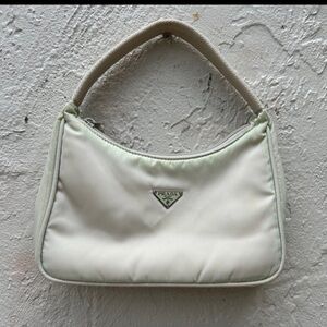 Prada White Green Shoulder Bag Nylon